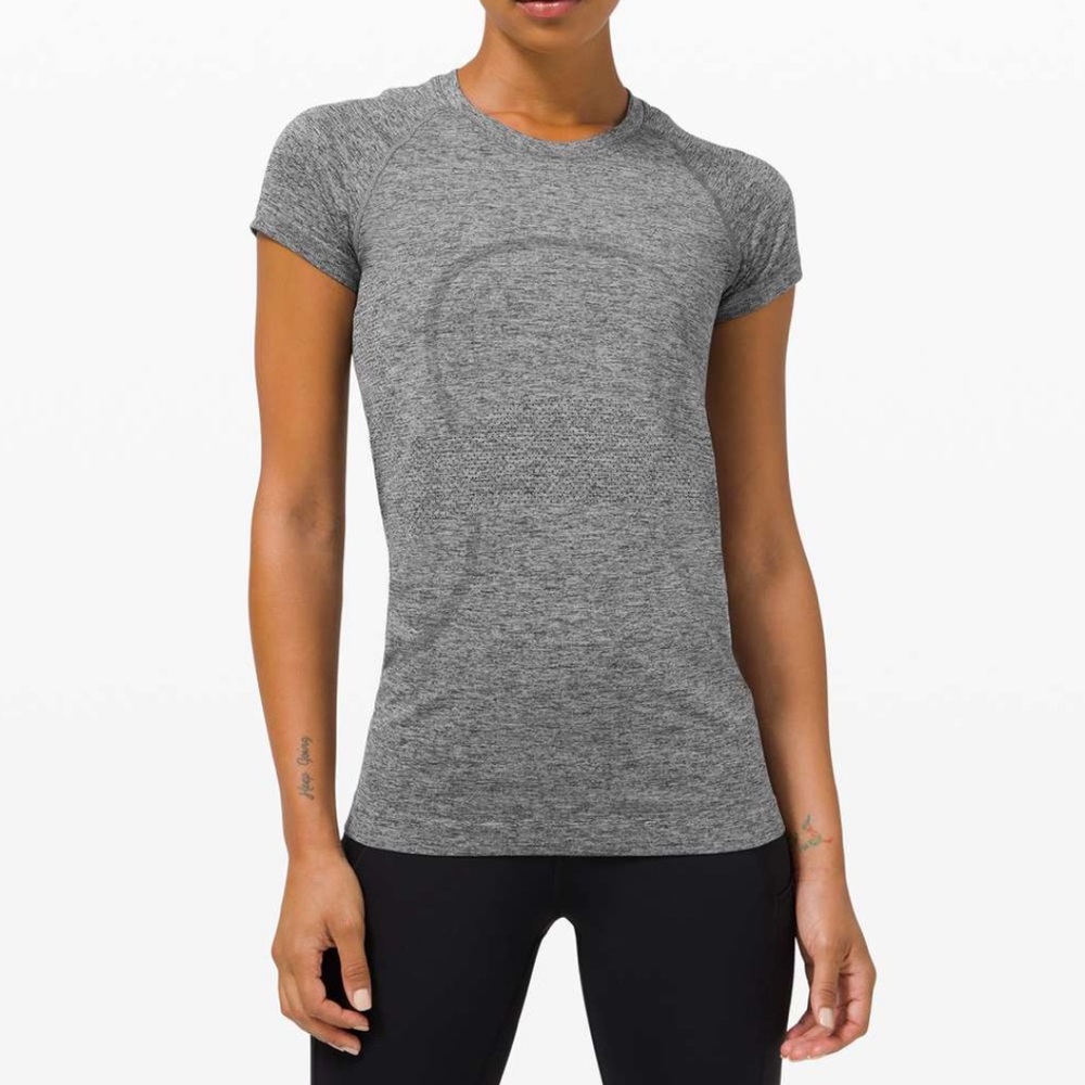 lululemon athletica Women's Heathered Gray Short Sleeve Athletic Top